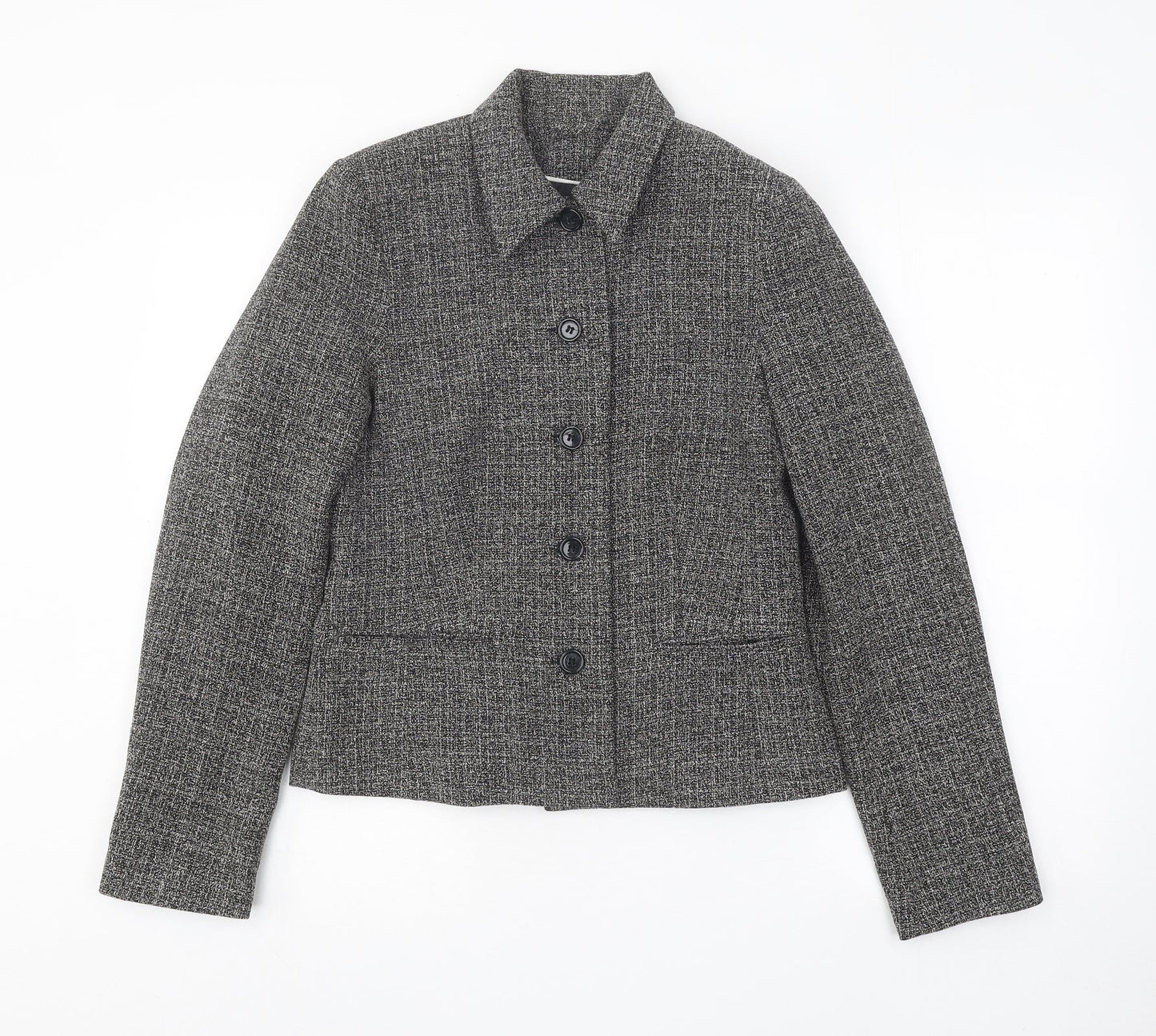 Style Collection Womens Grey Geometric Jacket Blazer Size 8 Button
