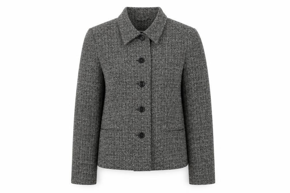 Style Collection Womens Grey Geometric Jacket Blazer Size 8 Button