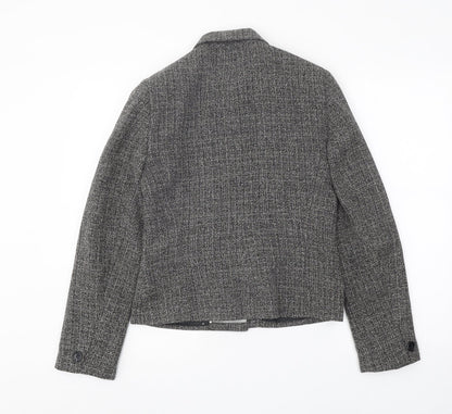 Style Collection Womens Grey Geometric Jacket Blazer Size 8 Button
