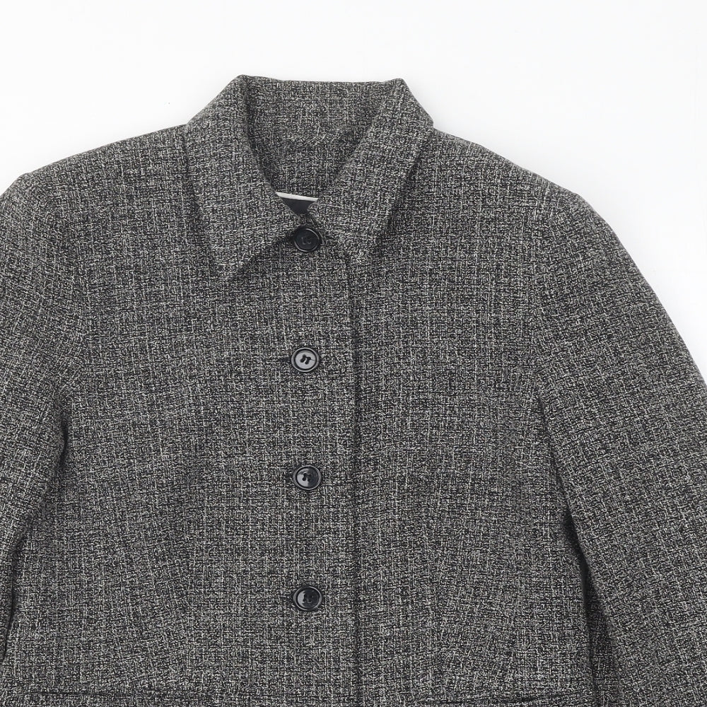 Style Collection Womens Grey Geometric Jacket Blazer Size 8 Button
