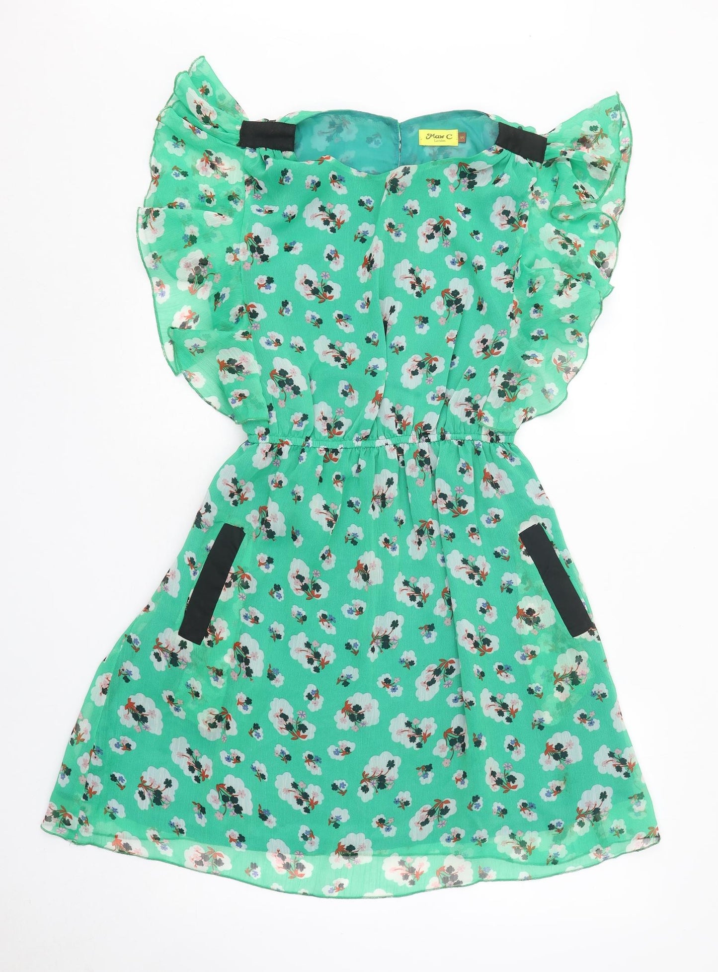 Max C Womens Green Geometric Polyester Fit & Flare Size S Round Neck Button