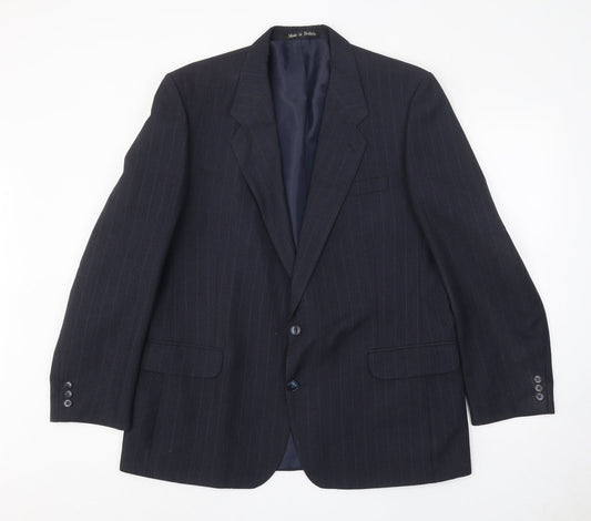 Greenwoods Mens Blue Striped Polyester Jacket Suit Jacket Size 44 Regular