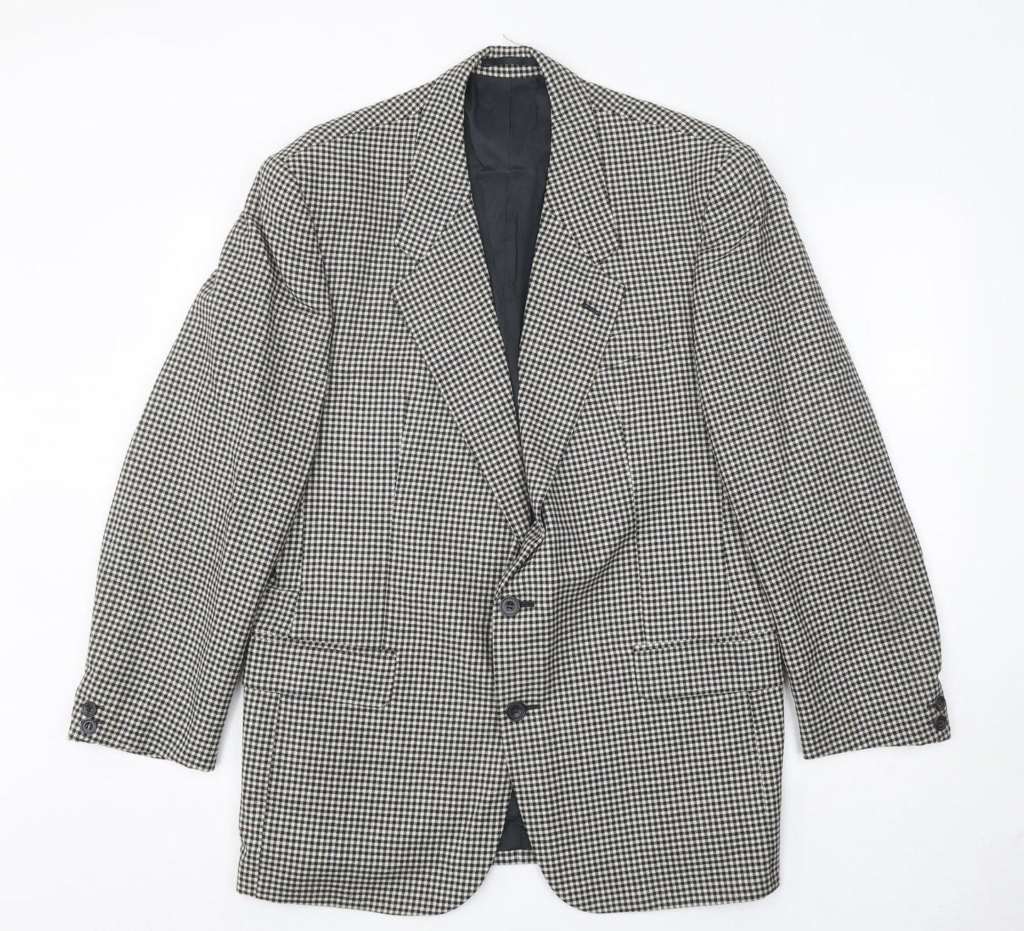House of Fraser Mens Black Geometric Wool Jacket Blazer Size 40 Regular