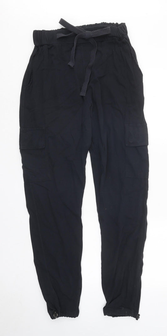 MnMl Womens Blue Polyester Cargo Trousers Size M L32 in Regular Drawstring - Adjustable Waist
