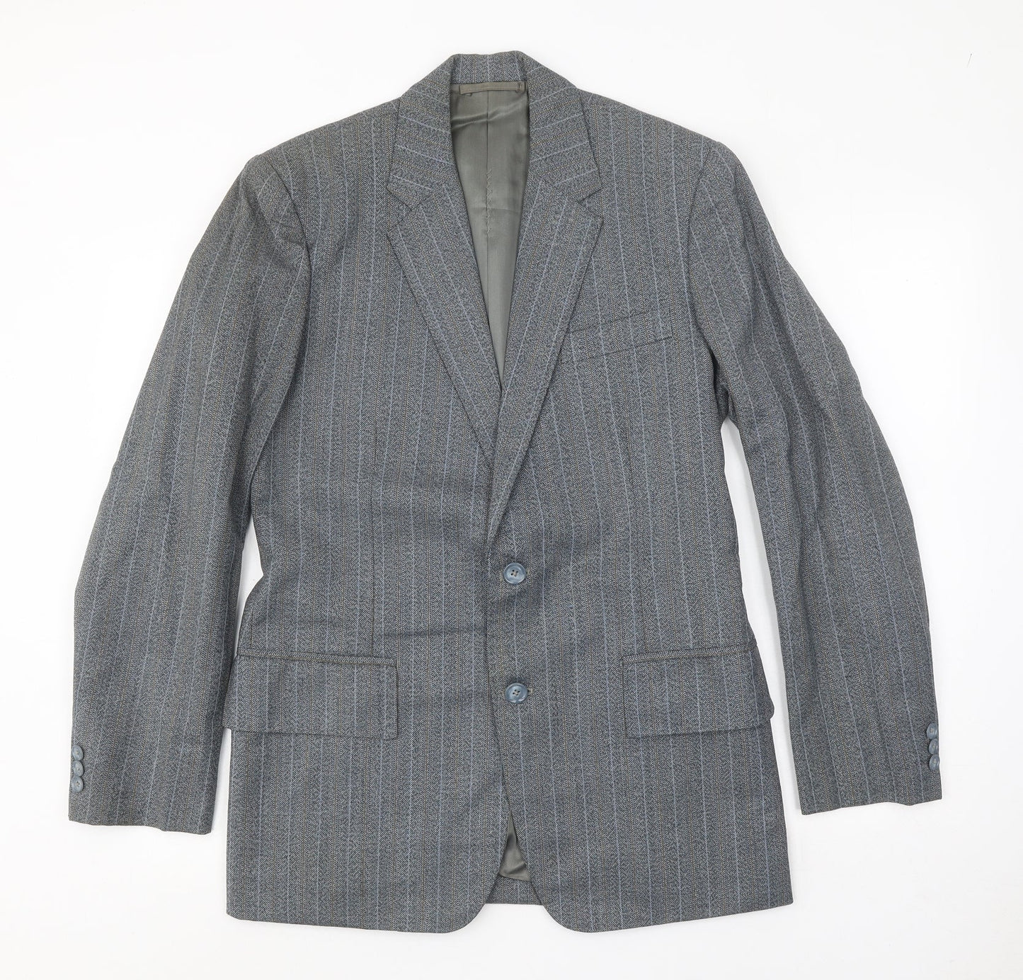 J.J.Chan Mens Grey Striped Wool Jacket Suit Jacket Size 36 Regular