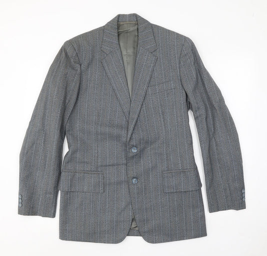 J.J.Chan Mens Grey Striped Wool Jacket Suit Jacket Size 36 Regular