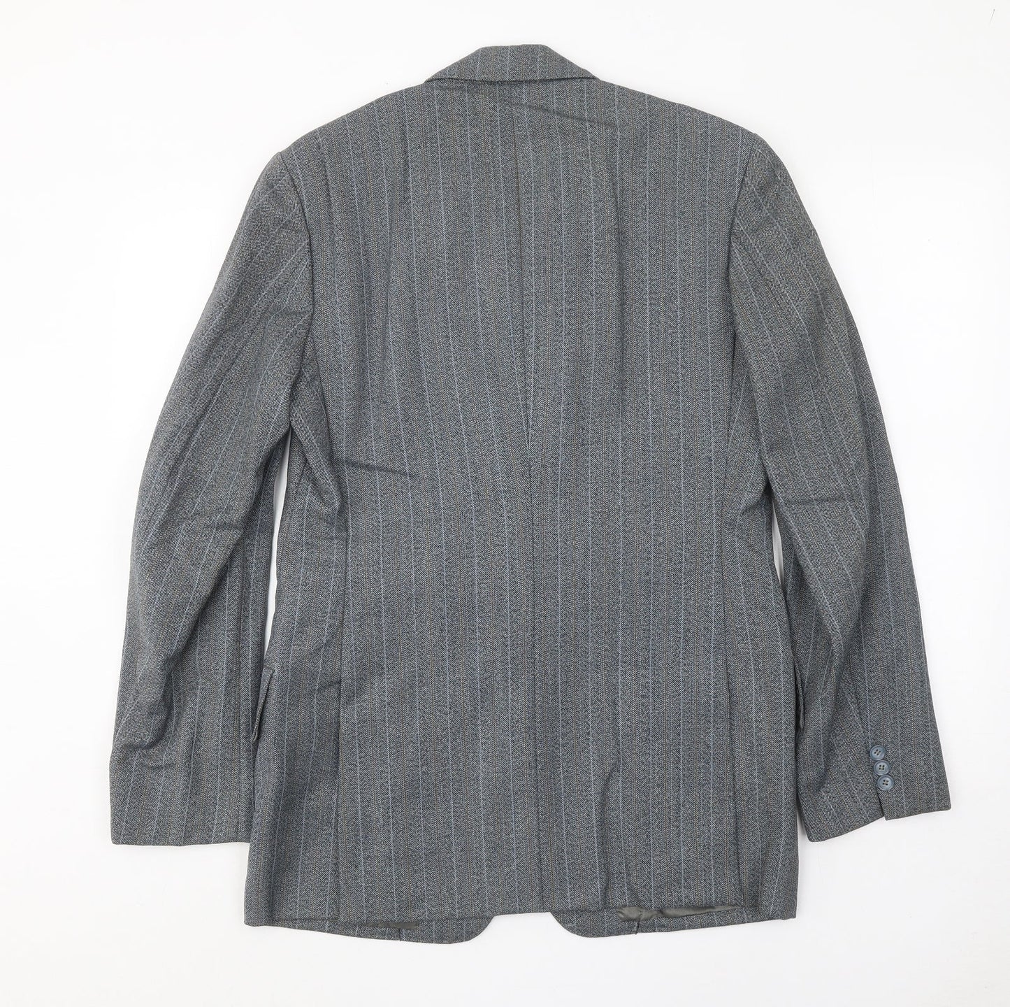 J.J.Chan Mens Grey Striped Wool Jacket Suit Jacket Size 36 Regular