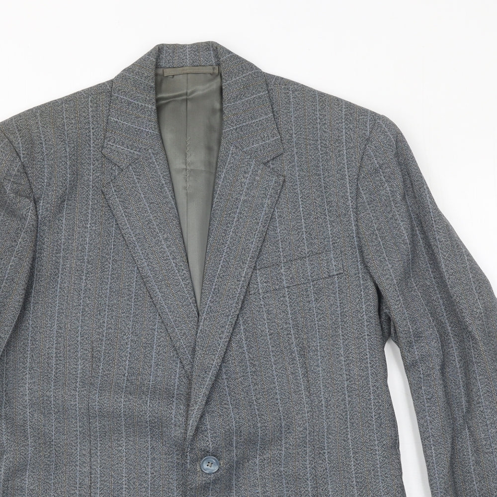 J.J.Chan Mens Grey Striped Wool Jacket Suit Jacket Size 36 Regular