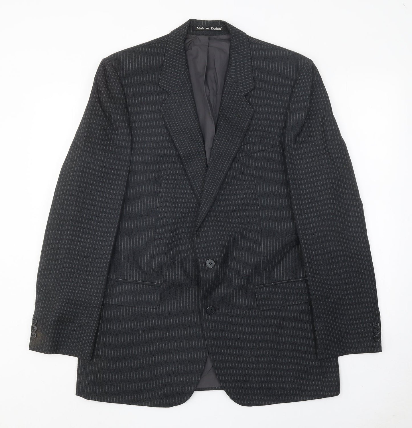 Burton Mens Black Striped Wool Jacket Suit Jacket Size 42 Regular