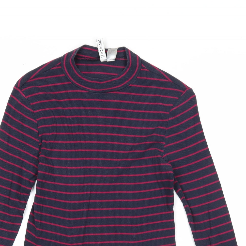 Divided by H&M Womens Blue Round Neck Striped Cotton Pullover Jumper Size M