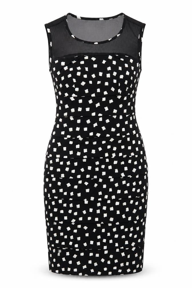 En Focus Studio Womens Black Geometric Polyester A-Line Size 4 Round Neck Pullover