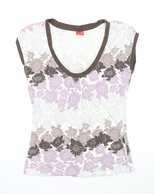Spirit Womens Multicoloured Floral Cotton Basic T-Shirt Size L Scoop Neck