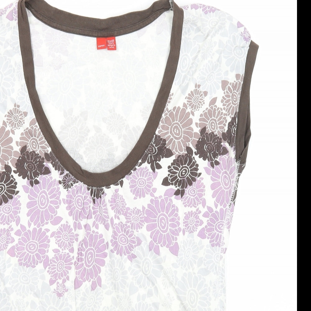 Spirit Womens Multicoloured Floral Cotton Basic T-Shirt Size L Scoop Neck