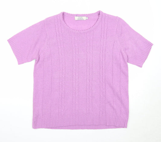 EWM Womens Purple Round Neck Acrylic Pullover Jumper Size 14