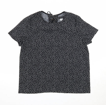 Essentiel Womens Black Polka Dot Polyester Basic T-Shirt Size 12 Round Neck