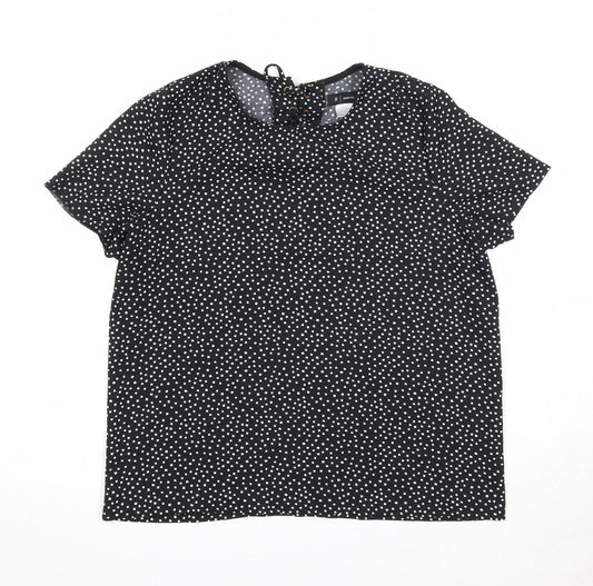 Essentiel Womens Black Polka Dot Polyester Basic T-Shirt Size 12 Round Neck