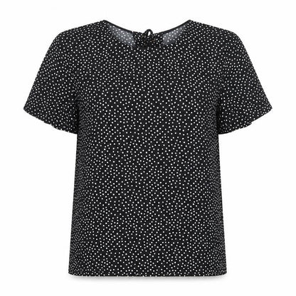 Essentiel Womens Black Polka Dot Polyester Basic T-Shirt Size 12 Round Neck