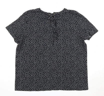 Essentiel Womens Black Polka Dot Polyester Basic T-Shirt Size 12 Round Neck