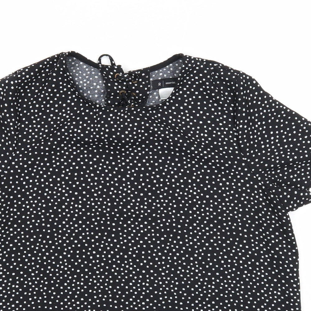 Essentiel Womens Black Polka Dot Polyester Basic T-Shirt Size 12 Round Neck