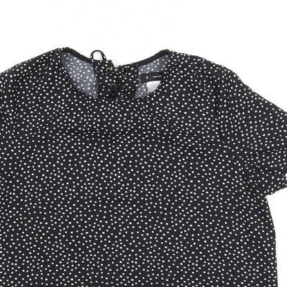 Essentiel Womens Black Polka Dot Polyester Basic T-Shirt Size 12 Round Neck