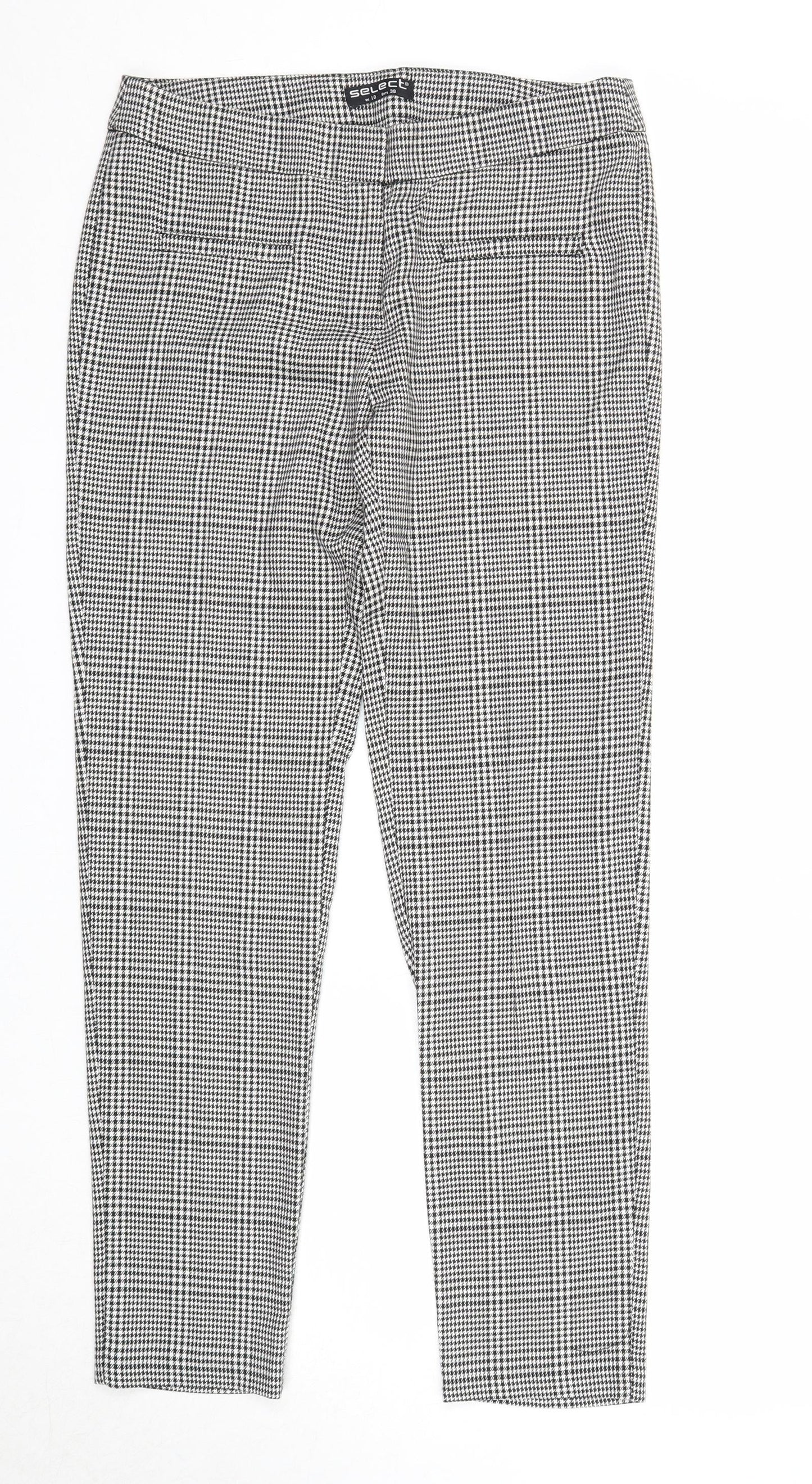 Select Womens Grey Plaid Polyester Capri Trousers Size 10 Regular Zip