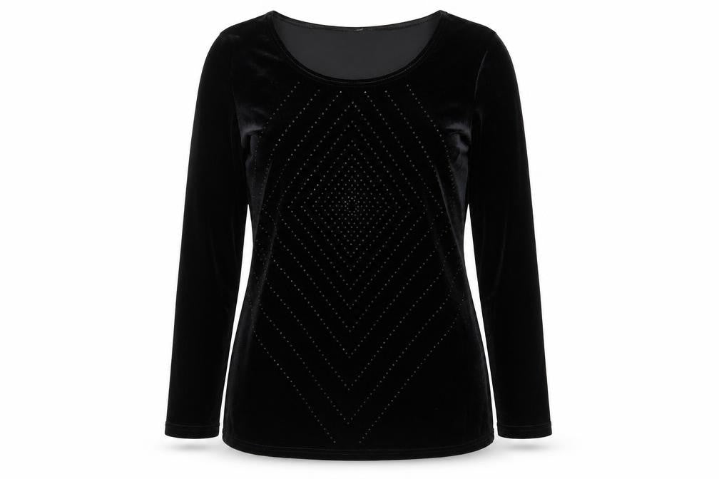 Mila Paoli Womens Black Geometric Polyester Basic Blouse Size 12 Round Neck