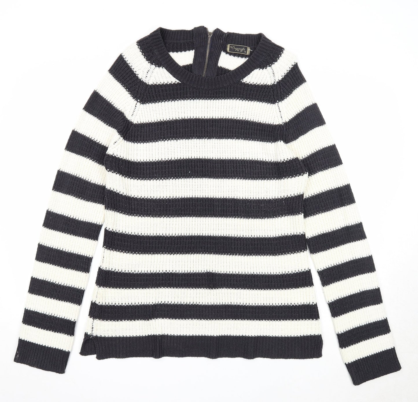 Originals Womens Black Round Neck Herringbone Acrylic Pullover Jumper Size XL