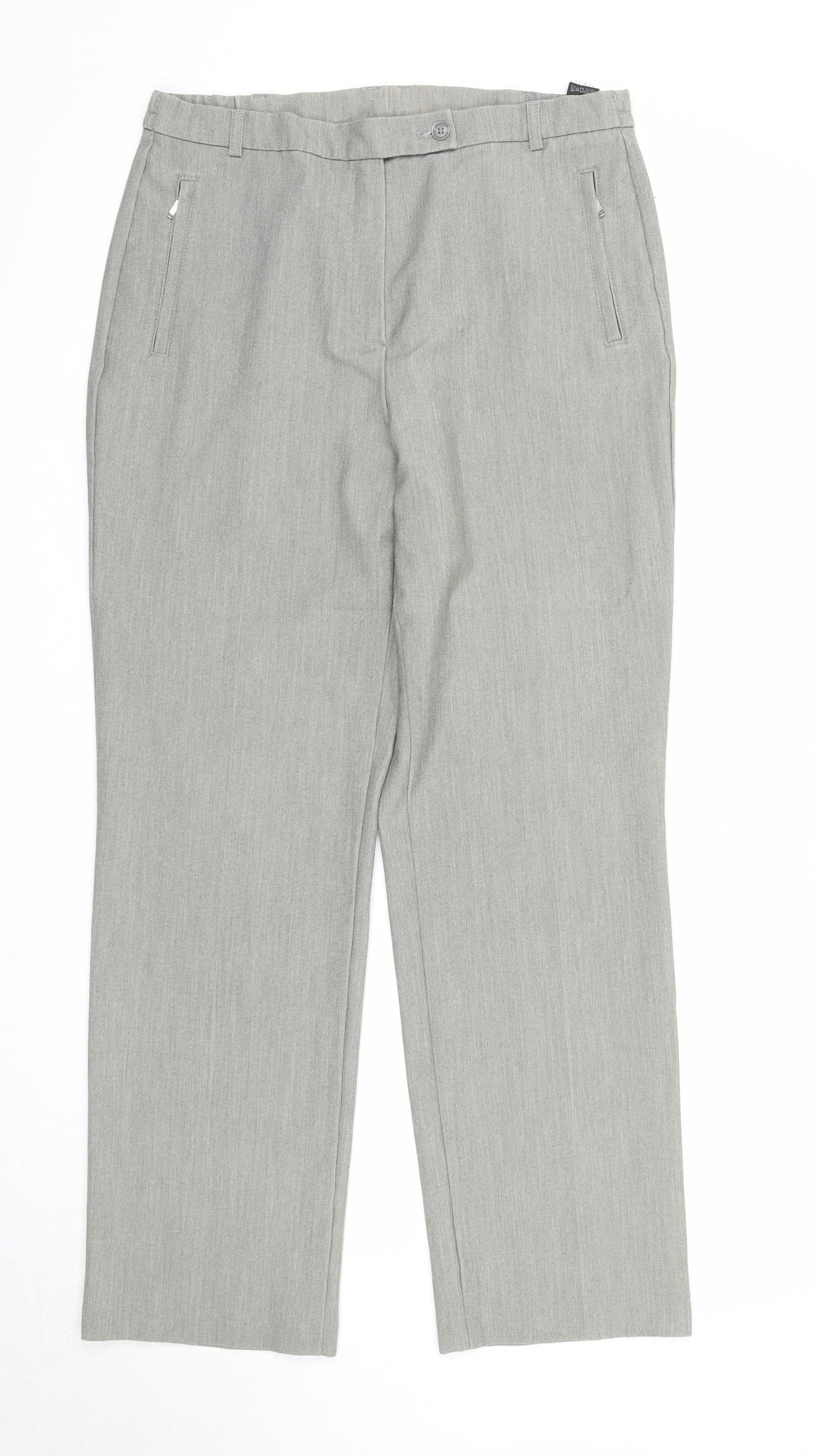 Marks and Spencer Womens Grey Polyester Trousers Size 12 Regular Zip - Zipped Pockets