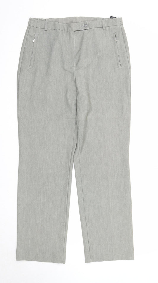Marks and Spencer Womens Grey Polyester Trousers Size 12 Regular Zip - Zipped Pockets