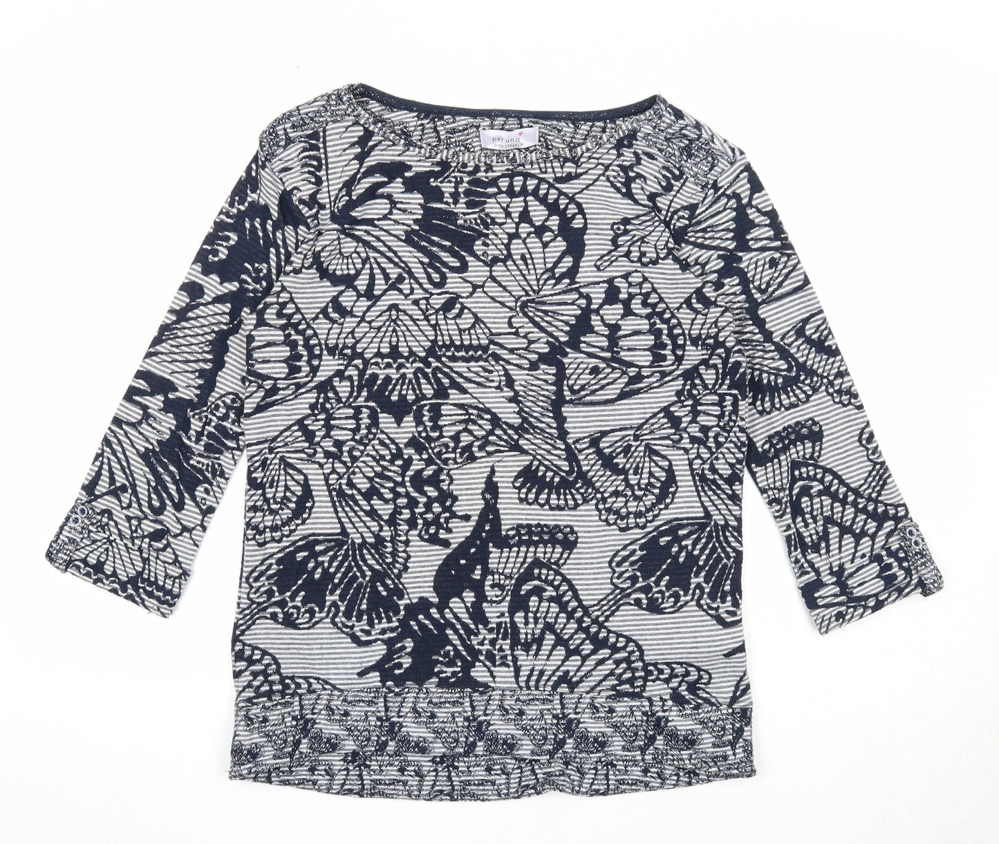 Marks and Spencer Womens Blue Boat Neck Geometric Polyester Pullover Jumper Size 8 - Butterfly