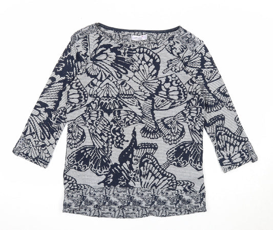 Marks and Spencer Womens Blue Boat Neck Geometric Polyester Pullover Jumper Size 8 - Butterfly