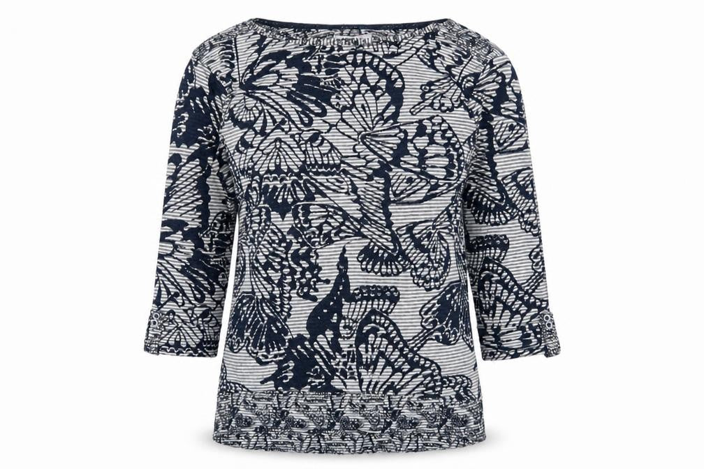 Marks & Spencer Womens Blue Boat Neck Geometric Polyester Pullover Jumper Size 8 - Butterfly