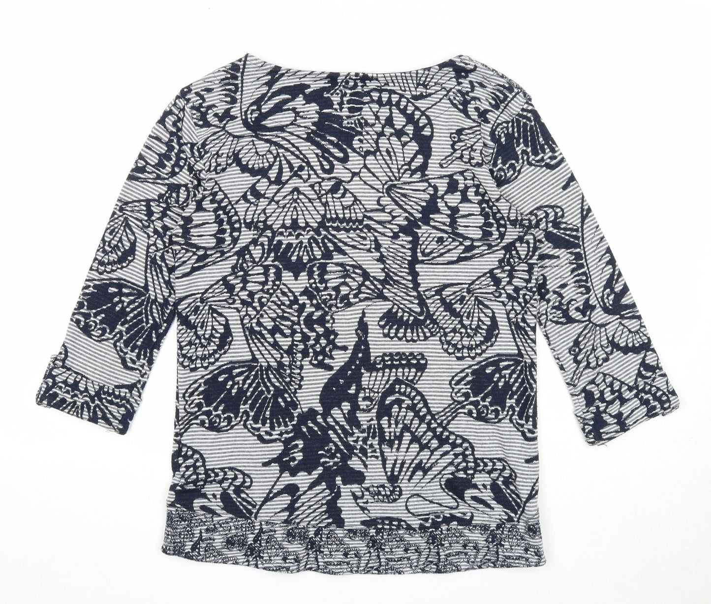 Marks and Spencer Womens Blue Boat Neck Geometric Polyester Pullover Jumper Size 8 - Butterfly