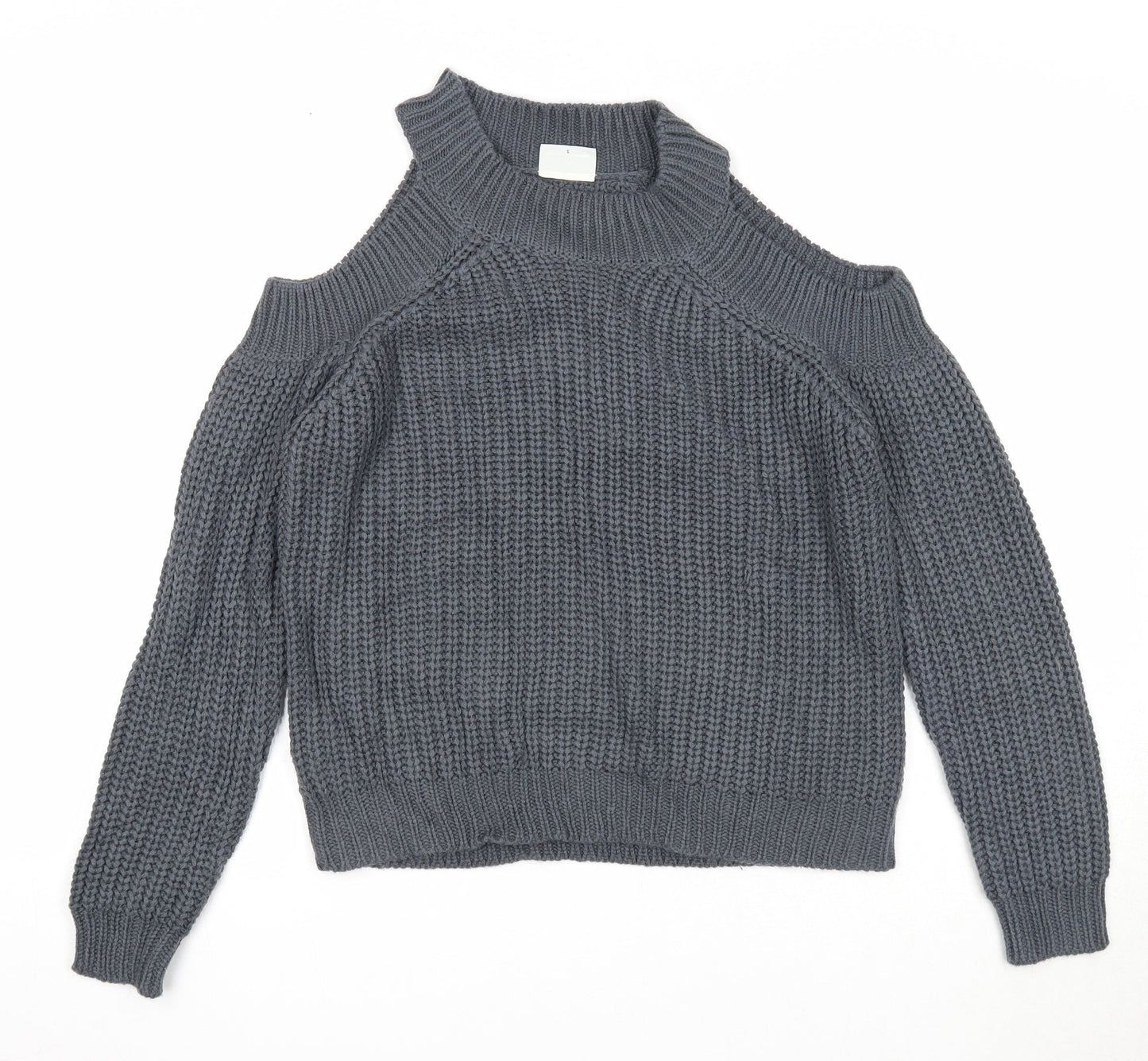 Noisy may Womens Grey Round Neck Acrylic Pullover Jumper Size S - Cold Shoulder