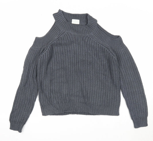 Noisy may Womens Grey Round Neck Acrylic Pullover Jumper Size S - Cold Shoulder