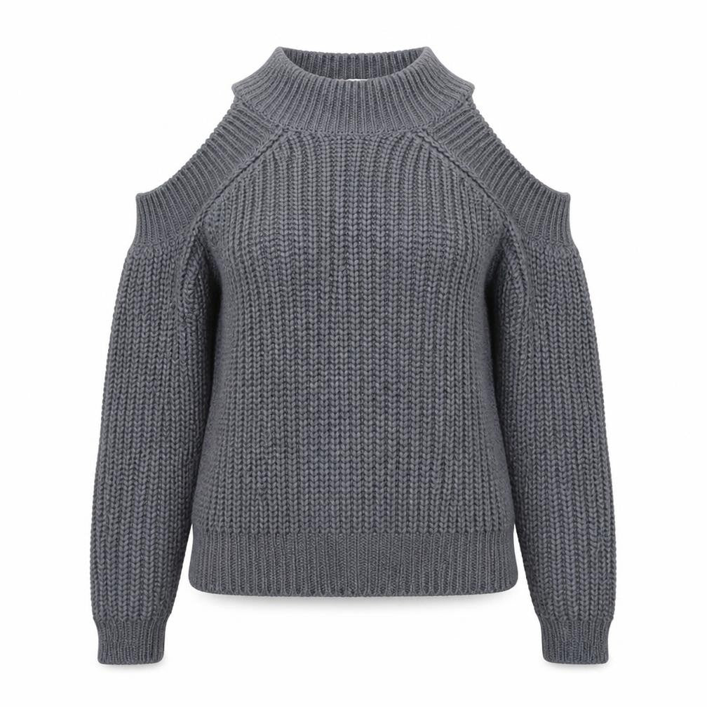 Noisy may Womens Grey Round Neck Acrylic Pullover Jumper Size S - Cold Shoulder