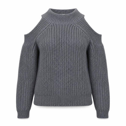 Noisy May Womens Grey Round Neck Acrylic Pullover Jumper Size S - Cold Shoulder