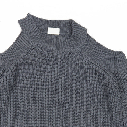 Noisy May Womens Grey Round Neck Acrylic Pullover Jumper Size S - Cold Shoulder