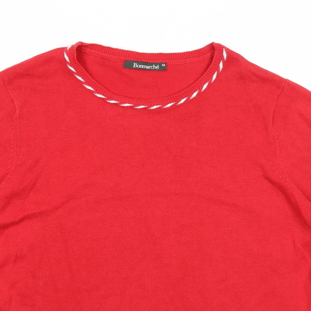 Bonmarché Womens Red Round Neck Cotton Pullover Jumper Size M