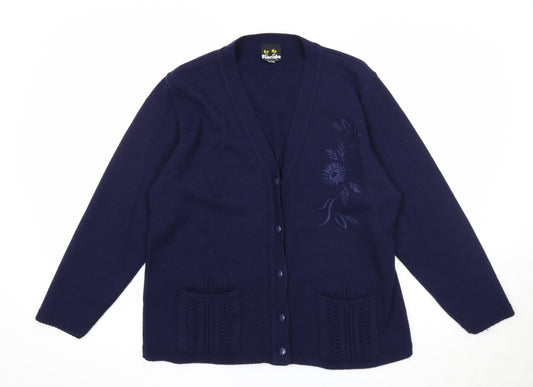 Florida Womens Blue V-Neck Acrylic Cardigan Jumper Size M