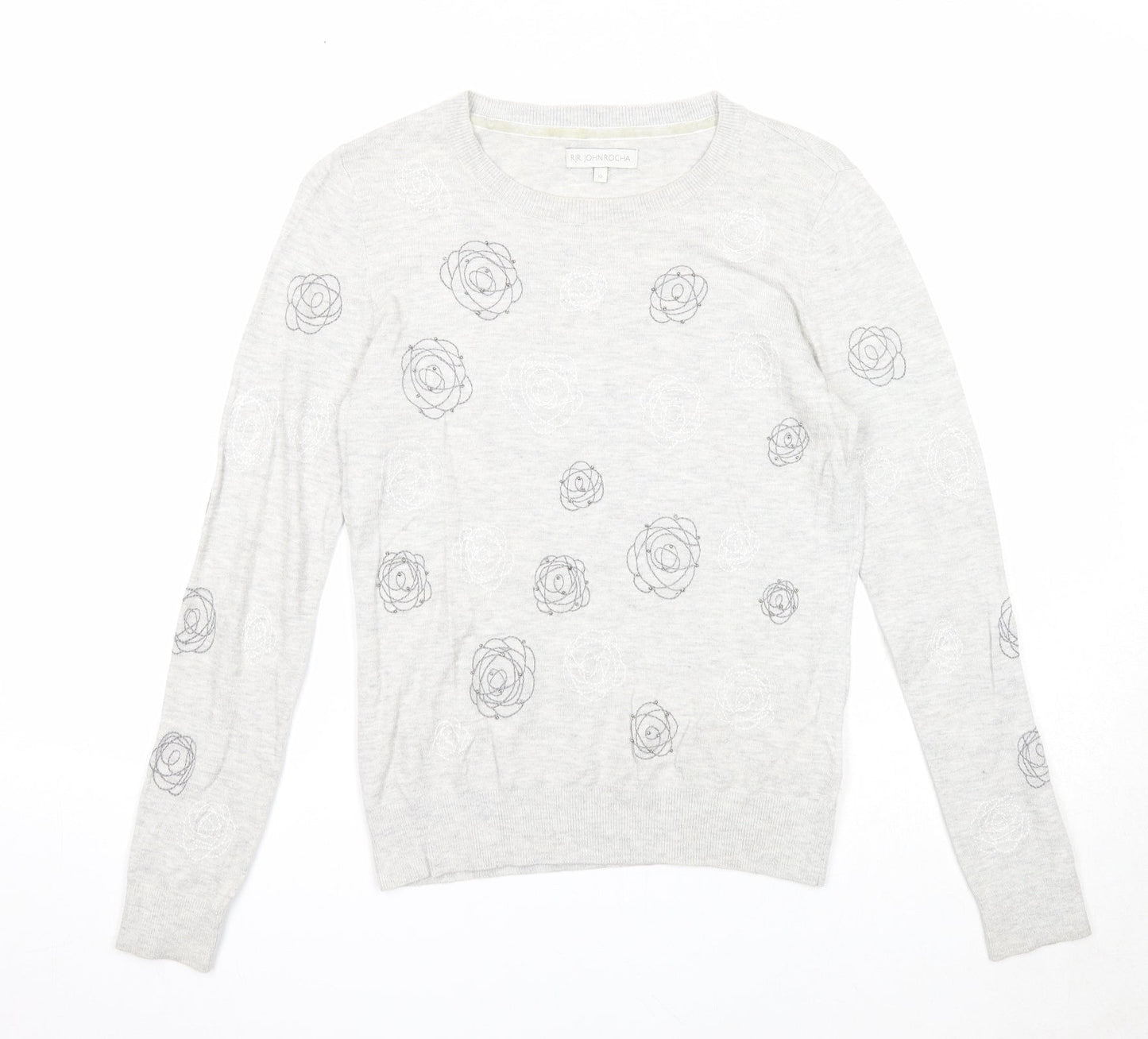 RJR.John Rocha Womens Grey Round Neck Geometric Viscose Pullover Jumper Size 10