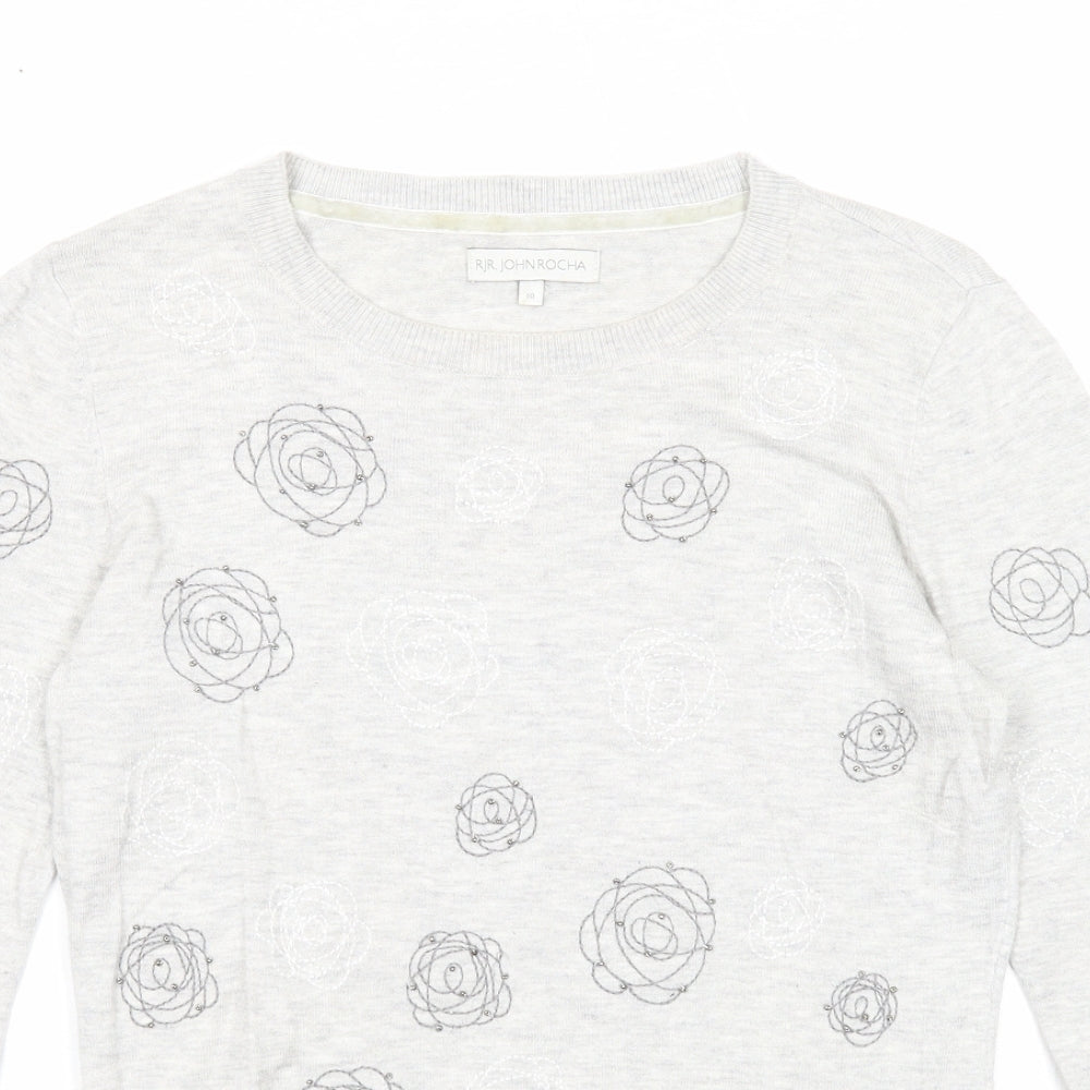 RJR.John Rocha Womens Grey Round Neck Geometric Viscose Pullover Jumper Size 10