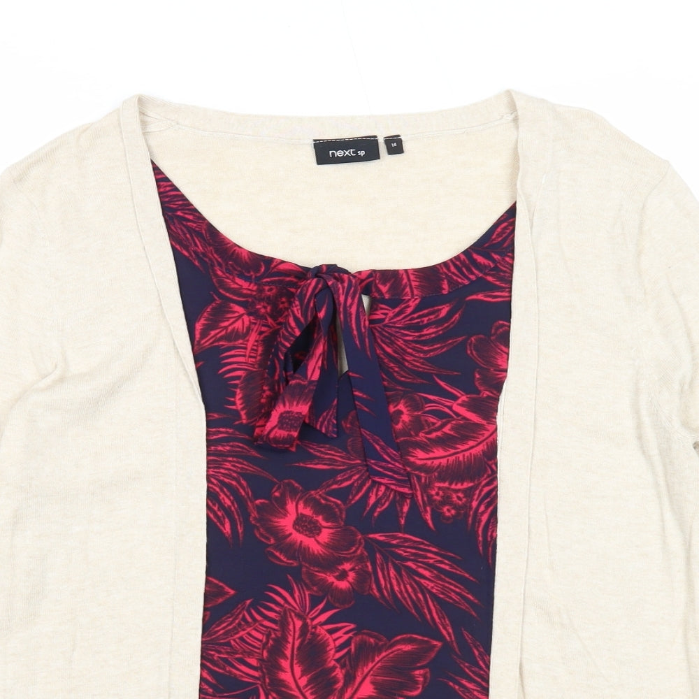 NEXT Womens Beige Scoop Neck Polyester Cardigan Jumper Size 14 - Twin Set