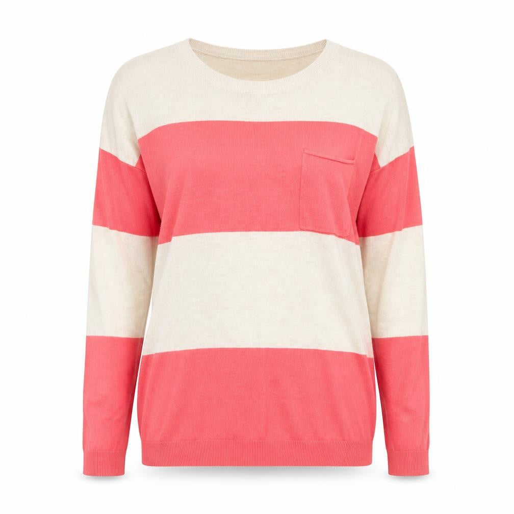 Gap Womens Pink Round Neck Striped Cotton Pullover Jumper Size S