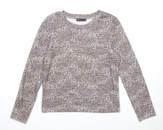 Marks and Spencer Womens Brown Round Neck Animal Print Viscose Pullover Jumper Size 10 - Leopard Pattern