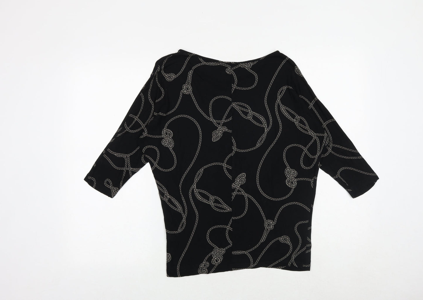 Warehouse Womens Black Geometric Viscose Basic Blouse Size 8 Round Neck
