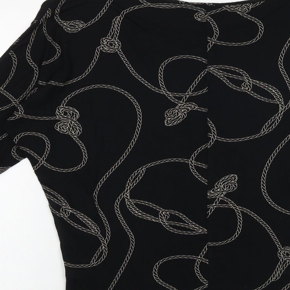 Warehouse Womens Black Geometric Viscose Basic Blouse Size 8 Round Neck