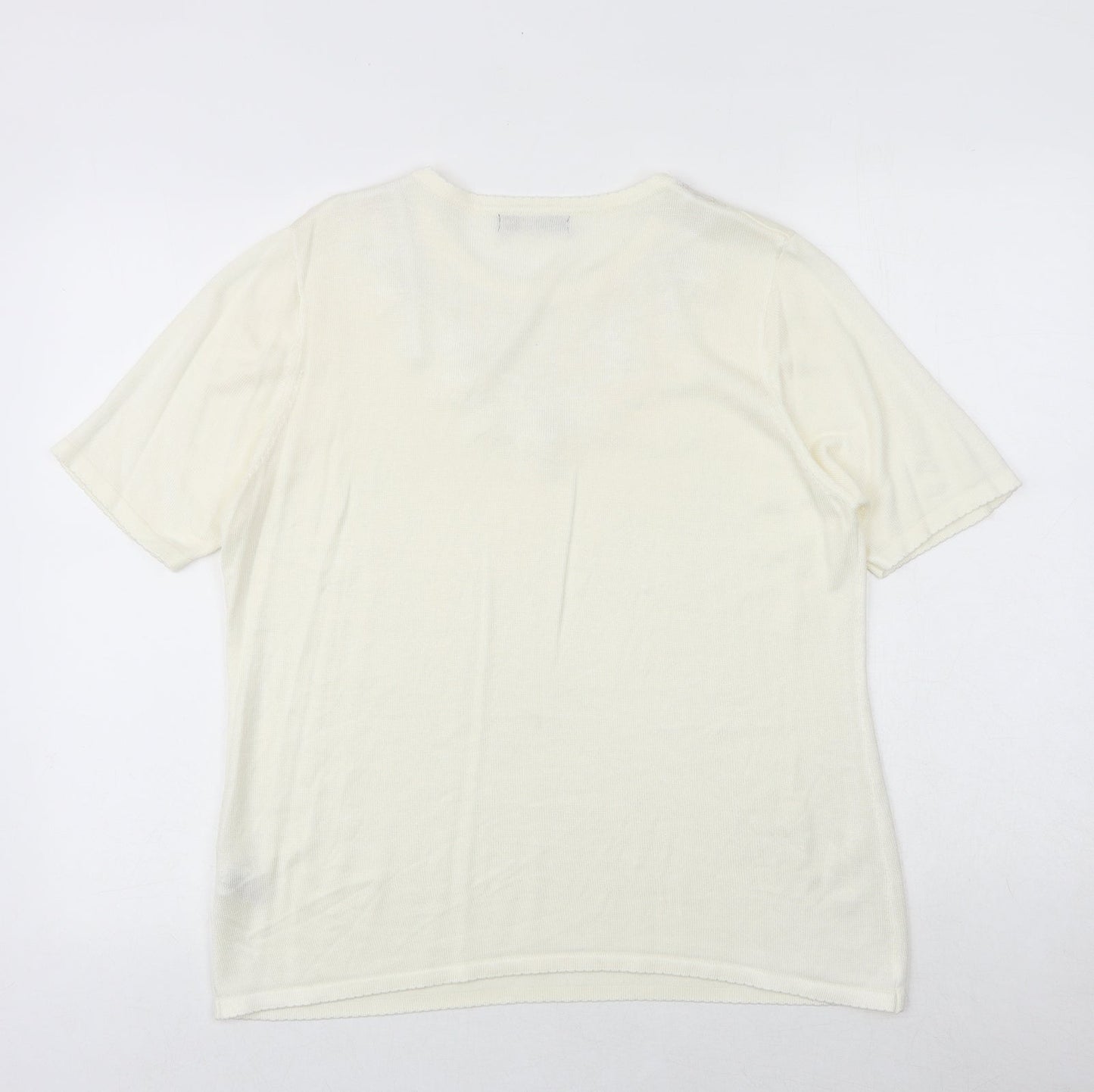 Bonmarché Womens Ivory Viscose Basic T-Shirt Size M Round Neck - Lace Details