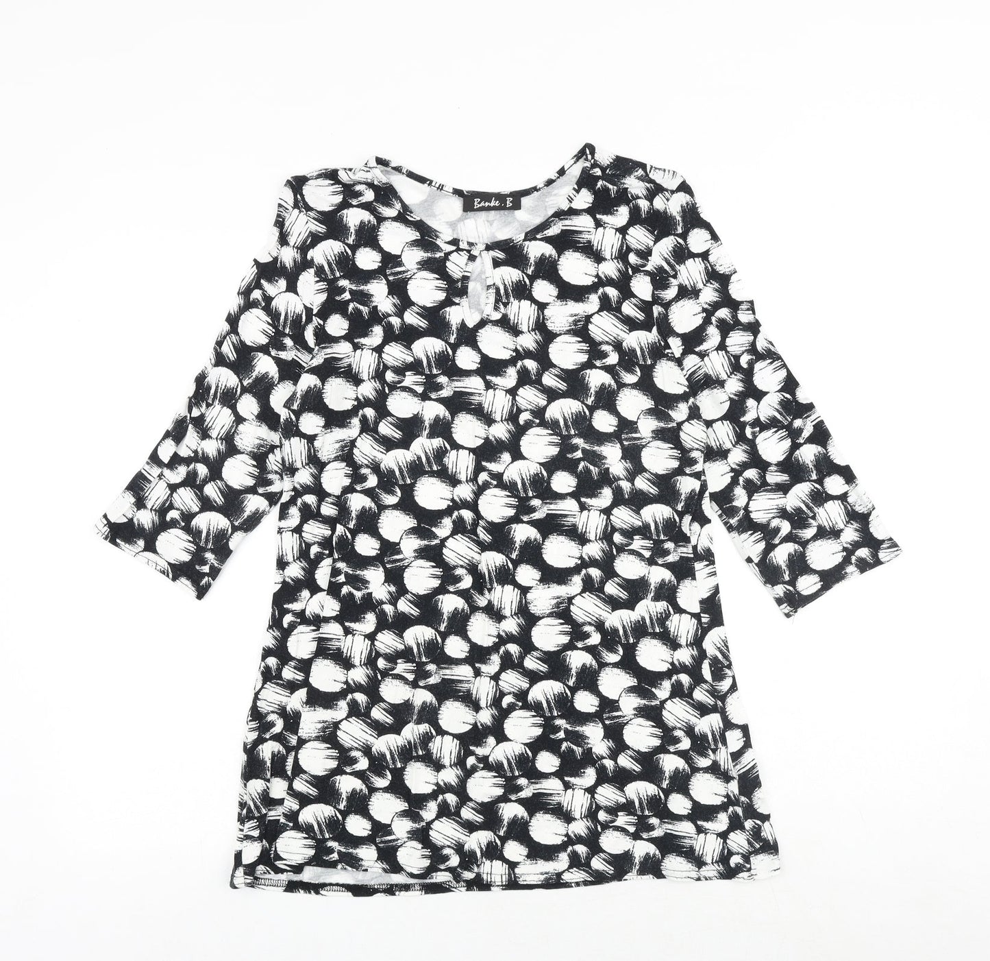 Banke.B Womens Black Geometric Viscose Basic Blouse Size 10 Round Neck