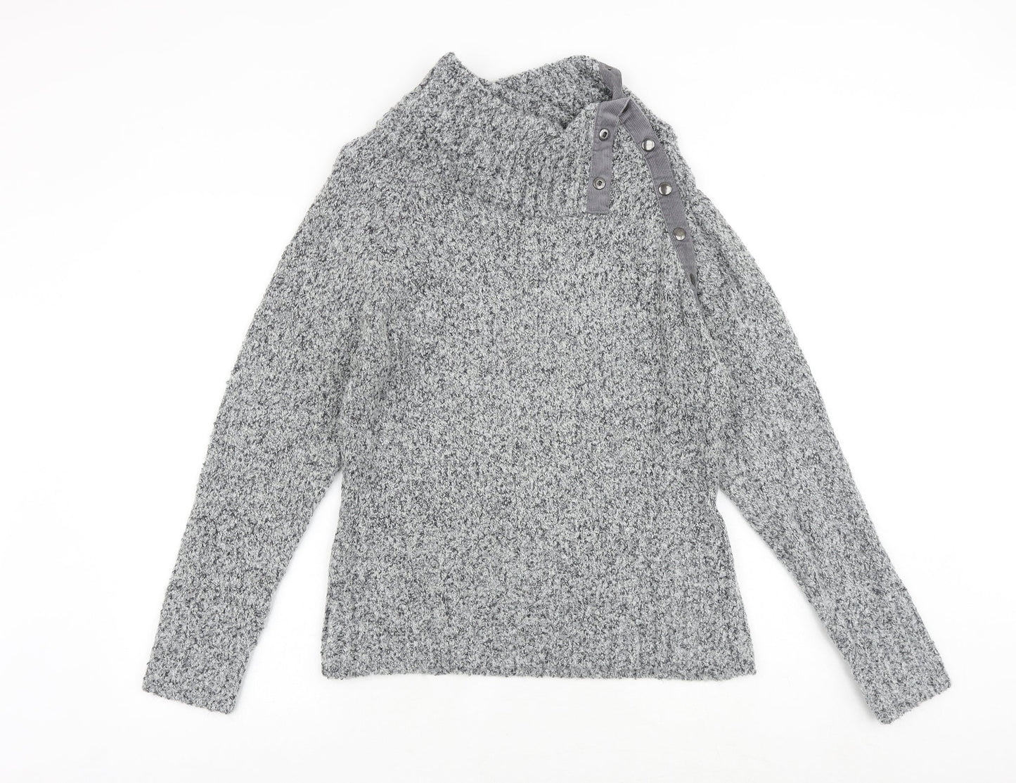 M&Co Womens Grey High Neck Polyurethane Pullover Jumper Size L